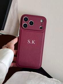 Customized Litchi Texture Leather Phone Case With Personalized Letter Name, Featuring Full Camera Protection And Anti-Fall Anti-Fingerprint Design, Korean Minimalist Retro Style Cover Compatible With Various Smartphone Models, Gift For Her - Chocolate Brown - View 6