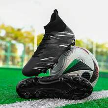 Nuevos tacos de fútbol para hombres, material mixto transpirable, zapatos de fútbol de caña alta con tacos largos AG - Negro - Ver 2