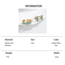 2 piezas Conjunto de anillos de mujer con flor de esmalte azul minimalista de acero inoxidable, adecuado para uso diario o como regalo - Amarillo Oro - Ver 6