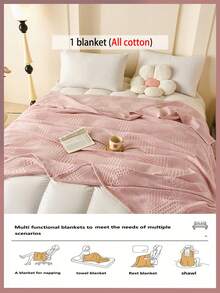 1pc Soft & Comfortable New Waffle Gauze Blanket, Skin-Friendly, Solid Color, Suitable For Bed, Sofa, Pillow - Perfect For Relaxation And Snuggling - Quietly Weaving Words On Bean Yarn - View 6