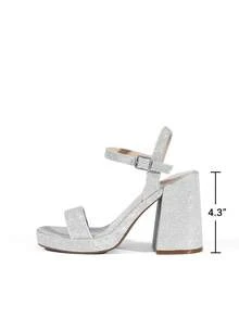 Women Chunky Heel Platform Sandals Open Toe Fashionable Ankle Strap Buckle Decor Heeled Sandals For Halloween Party Evening Prom Wedding - SILVER-GLITTER - View 4