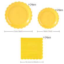 Yellow Flower Petal Disposable Tableware Set, Including 7/9 Inch Paper Plates, Paper Cups, Paper Napkins, Suitable For Birthday Party, Holiday Party, Picnic, Celebration, Wedding Tea Party, Graduation Ceremony Disposable Party Supplies - Yellow - View 6