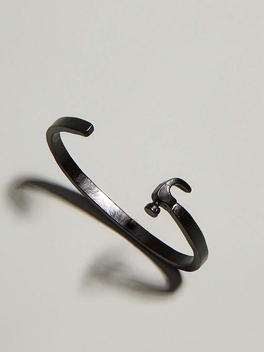1pc Fashionable Retro Minimalist Men's Metal Hammer Shaped Bracelet, Daily Wear - Black - View 1