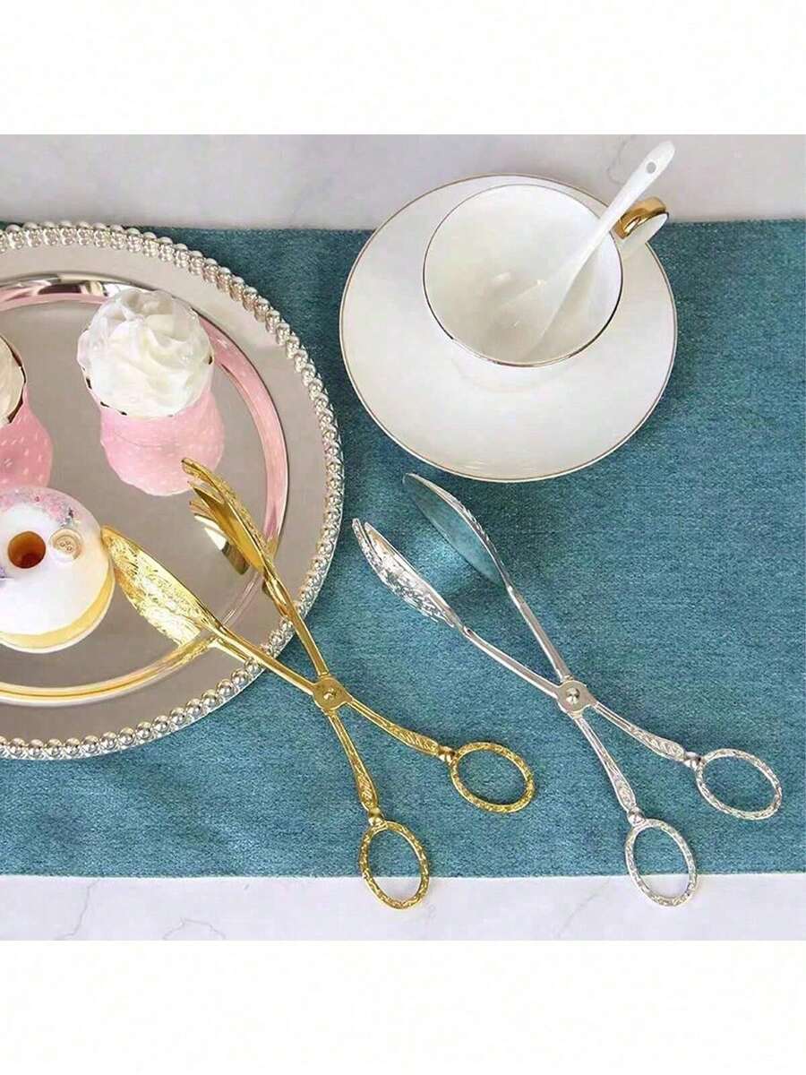 1 pieza Pinza de servir de estilo europeo premium, pinza elegante para servir en fiestas, pinza para servir pasteles en fiestas de cumpleaños, multiusos para cocina, comedor, hotel, con empaque de caja de regalo - Plateado - Ver 1