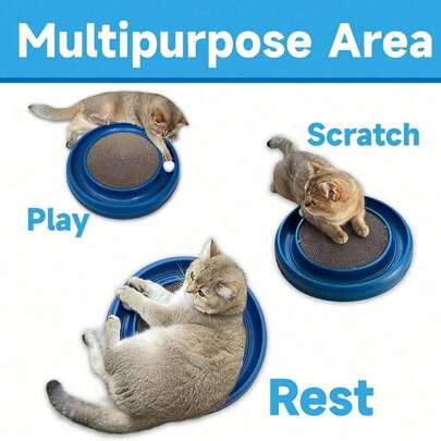 Blue Cat Toy Track Ball & Scratching Board Set, Interactive Indoor Cat Puzzle Toy Suitable For Kittens & Adult Cats