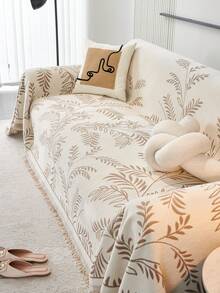 1pc Chenille Tassel Sofa Cover, Anti-Slip, Dust-Proof, Anti-Scratch, Decorative Sofa Protector, Suitable For Living Room, Bedroom, Office, Car, Outdoor, Fits Single/Double/Three/Four-Seater Sofa, L-Shaped Sofa, All Seasons - Khaki - View 4