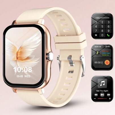 1 件男女通用硅胶表带智能手表，可拨打/接听电话、计步、卡路里计数器、运动距离跟踪、多种运动模式、闹钟和呼叫/消息提醒、多功能健身智能手表、1.83 英寸全屏触摸屏、兼容 Android 和 IOS、圣诞节和万圣节礼物