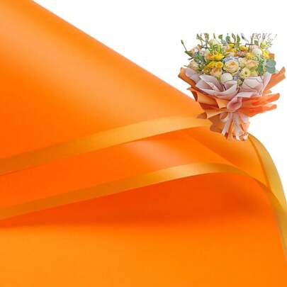 Sheets Pure Color Gold Edge Flower Wrapping Paper,Waterproof Valentine's Day Bouquet Wrapping Paper 23x23Inch Used For DIY Crafts, Gift Packaging, Flower Shop Bouquet Packaging (Orange)