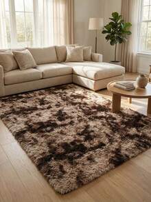 1pc Long Plush Coffee Tie-Dye Shag Rug, New Spring/Winter Collection, Artificial Fur Long Pile Carpet, Machine Washable, Pile Length 5-7cm, Coffee Tie-Dye Shag Rug, Living Room Carpet - Brown Tie-dye - View 3