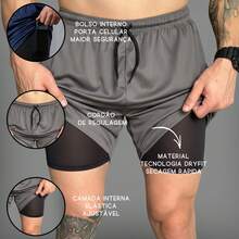 Kit Of 3 Short 2-In-1 Dry Fit Lined Men's Gym Shorts For Running And Training With Elastane - Black/Lead/Black - View 4