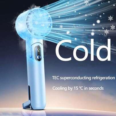 TENGKESi 1 قطعة + منفذ USB نوع C + 4000 مللي أمبير + 5 فولت/1 أمبير + مروحة تبريد محمولة صغيرة، وظيفة بنك طاقة قابل للشحن + شاشة رقمية + محمول + قابل للطي + مكتبي، معلق على الرقبة، قائم + 5 سرعات رياح + ضروري للسفر والصيف، محرك خالي من الفرشاة