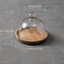 2/4 Inch Round Wooden Cake Stand With Glass Cover - Perfect Display Stand For Cakes, Breads And Pastries - Suitable For Restaurants And Home Kitchens - Natural Wooden Base Adds Warmth To Any Setting - Multicolor - View 2