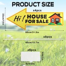 4pcs Property Display, 31.5x13 Inch Yellow Double Sided Notice With 8pcs 40cm Stakes And 8pcs Transparent Acrylic Adhesives For Yard Real Estate Transaction - B - View 6