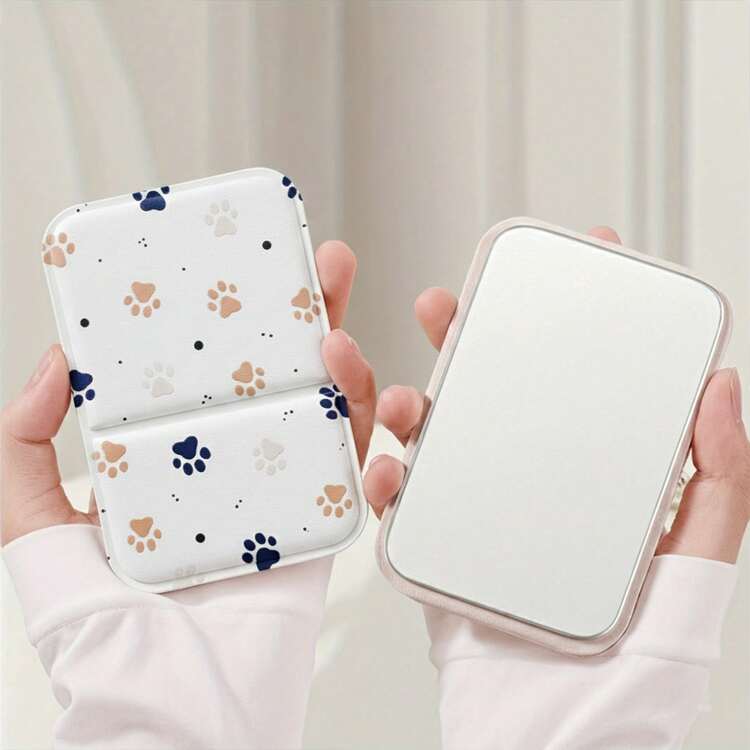 3 piezas - Nuevo espejo de maquillaje plegable con diseño de huella de pata, espejo de maquillaje portátil de mano, espejo de maquillaje de sobremesa portátil, espejo de maquillaje apilable mini, espejo de maquillaje de mano - Multicolor - Añade 9