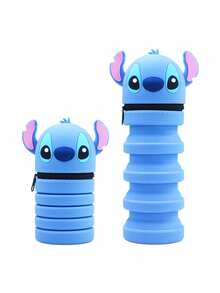 1pc Stitch Cartoon Silicone Pencil Case, Foldable Pen Holder, Hot Selling Export Stationery Bag, Student Creative Retractable Stitch Pencil Case, Panda Silicone Pencil Case, Pen Holder, Children Pencil Bag, Back To School Small Gift, School, Home Office - Blue - View 8