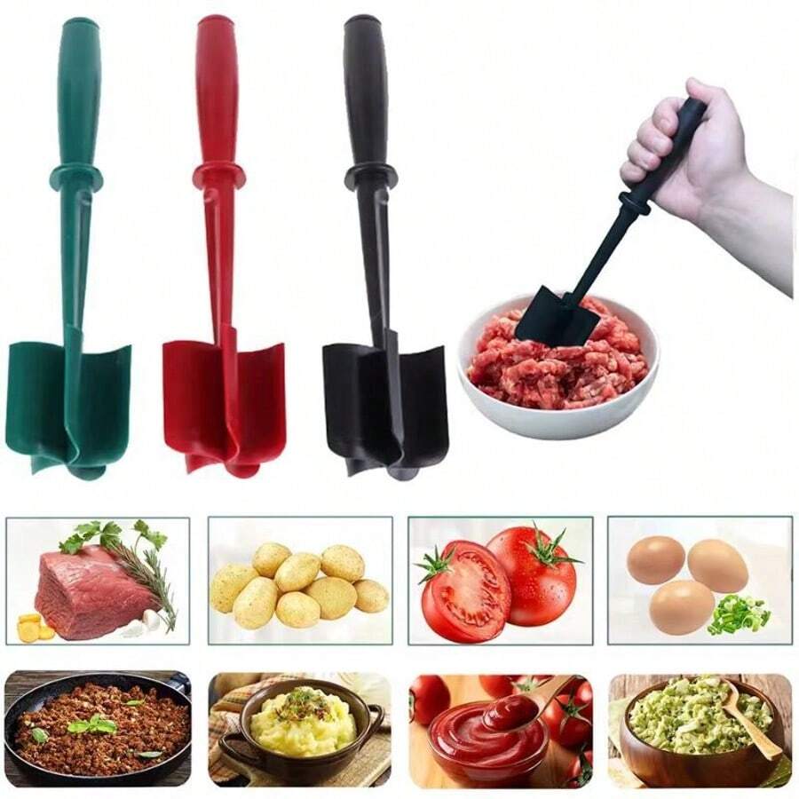 1 PC Heat Resistant Nylon Potato Masher, Non-Stick Non-Scratch Meat Chopper Tool, Dishwasher Kitchen Utensil For Fine Meat Cutting Potato Mashing Vegetable Salad Mixing Baby Food, Ideal For Home Cooking Daily Meal Prep And Baking, Kitchen Cooking Gadget Supplies - Multicolor - View 1