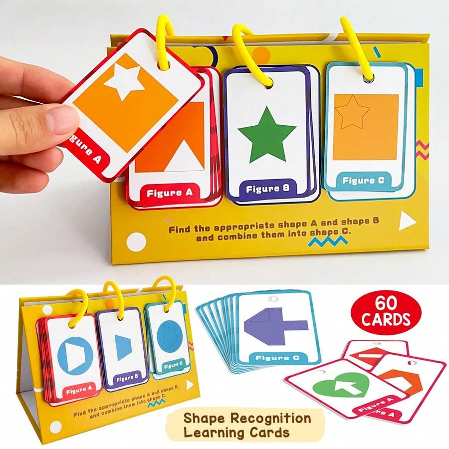 Lachilly 60 Daily Shape Practice Cards Calendar, Flip Cards With Find & Identify Games, Daily Vocabulary Learning Supplies, Home School Classroom Resources Educational Toys - Multicolor - View 1