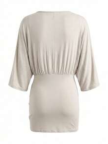 V-Neck Dress For Women, Summer Design Niche Pleated Twist Waist Fitted Bodycon Mini Skirt - Khaki - View 8