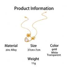 1pc Elegant Luxurious Sparkling White Lucky Clover Gold Textured 5-Petal Flower Pendant Necklace For Women - Multicolor - View 7