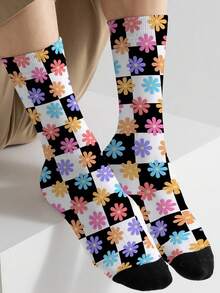 1 双 360 男士袜子 – 趣味十足的格子花朵印花，柔软舒适，弹性极佳，这款时尚休闲街头嘻哈 360 袜子非常适合用作压缩装备、情人节袜子或宽松的孕妇袜。 - 彩色 - 查看 3