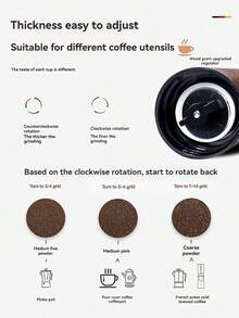1 buah Penggiling Kopi Manual Motif Kayu Gelap, Penggiling Kopi Klasik Cocok untuk Dapur Rumah dan Perjalanan Luar Ruangan - Coklat tua - View 5