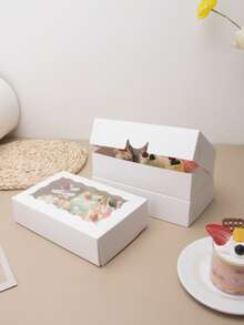 5pcs/10pcs/15pcs Wavy Window Cake Boxes, Donut Boxes, Large Cookie Boxes, Pastry Candy Boxes For Cakes, Pastries, Chocolates, Cookies, Party, Birthday, Easter, Holiday Gifts, Tart Packaging - View 9