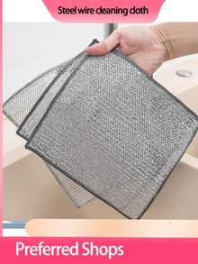 Reusable Metal Wire Dish Sponge, Metal Wire Dish Cloth, Suitable For Washing And Cleaning Kitchen Sink, Pots, Tableware, Sink, Countertop, Stove, Reusable Kitchen Cleaning Towel, Dishcloth, No Lint No Stripe Washable Cloth, Kitchen Supplies, Kitchen Cleaning Tools, Kitchen Accessories, Multi-Purpose Metal Wire Dish Cloth, Easy To Rinse - Square - View 2