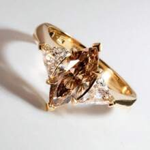 18K Gold Plated Elegant Copper Ring, Inlaid With Shiny Champagne Color Oval Synthetic Cubic Zirconia - Perfect For Wedding, Engagement, Anniversary, Valentine's Day, Christmas, Luxury Style, Party Accessory - Gold - View 10