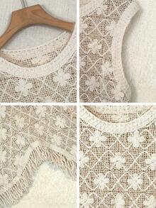 2026夏季女士波西米亚风流苏无袖上衣 - 圆领不对称下摆薄纱罩衫，适合假日派对、海滩度假、复活节和母亲节礼物 - 杏色 - 查看 11