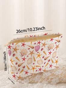 1个便携式化妆包，贝壳和海星图案，双面印花，拉链旅行化妆包，多功能洗漱用品收纳包 - 彩色 - 查看 3