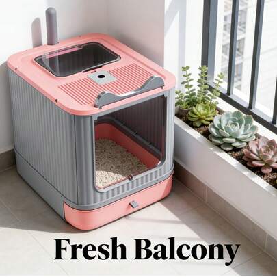 45x35x36 Cm Hooded Cat Litter Box, Double Entry Enclosed Litter Box With Drawer, Anti-Splashing Odor Control Pet Toilet For Medium/Large Cats