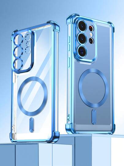 (Android Series) Electroplated Magnetic Wireless Charging 4-Corner Air Cushion Anti-Fall Transparent Phone Case, Suitable For SX A57 A37/57 A123456789987654321 45G Electroplated 4-Corner Air Cushion Anti-Fall Transparent Phone Case, Suitable Compatible With Samsung/S26/S25/S24/S23/S22 Series/A Series, Moto, Pixel