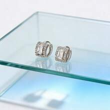 1只镶满水钻的长方形耳环，奢华优雅的锆石耳环，时尚精致轻盈的耳环 - 銀色 - 查看 3