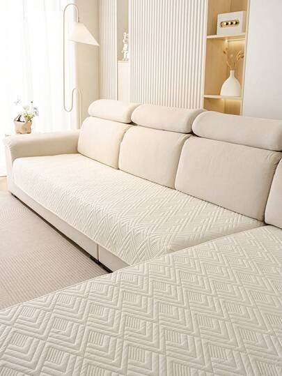 1pc Luxury Chenille Sofa Cover, Minimalist Solid Color Geometric Pattern, Scratch-Resistant, Anti-Slip, Dust-Proof, Stain-Resistant, Pet-Friendly, Decorative And Protective For Bedroom, Study, Dining Room And Living Room, Fits 1/2/3/4 Seater Sofa, Machine/Hand/Dry Washable, All Season, Bohemian Style
