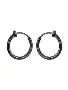 1对朋克风隐形夹式黑色耳环，男女通用，无需耳洞即可佩戴 - 黑色1 - 查看 5