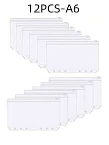 12pcs A5/A6 Binder Pockets, 6 Hole Budget Cash Envelopes For Budgeting, Clear Zipper Folders Planner Inserts Loose Leaf Bags Binder, Waterproof PVC Document Pouch Filing, Back To School Season - Sets - View 15