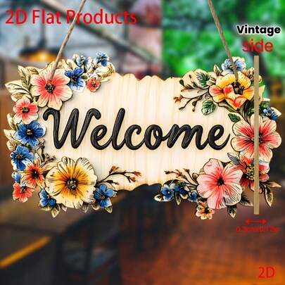 2D Bohemian Style Floral Welcome Sign - 8x8 Inch Round Wooden Wall Decor, Suitable For Farmhouses, Porches And Indoor Decoration - Vivid Artificial Flowers, No Electricity Needed, Home Decor, Vintage Style, Material, Must-Have For Country Enthusiasts