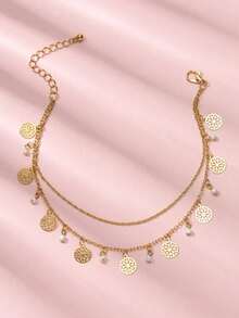 1pc Fashionable Gold-Tone Double-Layer Chain Anklet - Yellow Gold - View 3