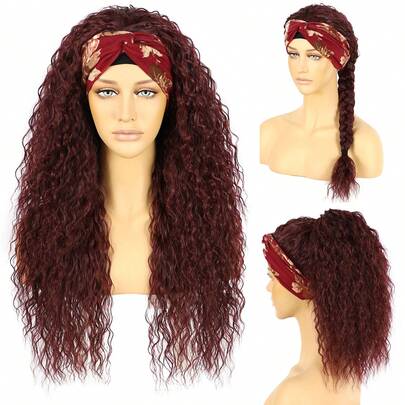 26英寸长波浪形合成发箍假发，无胶发箍式，女士机织无蕾丝前额假发