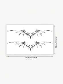 1pc Fashionable Waterproof Y2K Dark Demon Wing Temporary Tattoo, Cyberpunk Mechanical Bat Wing Tattoo Sticker, Waterproof Long-Lasting Collar Chest Tattoo, Cool Edgy Girl One-Time Tattoo Sticker - Black - View 6