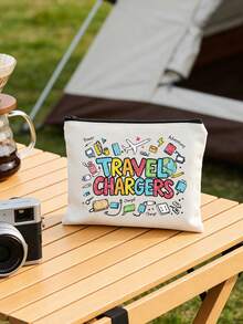 時尚女款彩色「Travel Charger」字母圖案化妝包，化妝品收納袋，數據線收納袋，大容量零錢包，春夏旅行配件，度假拉鍊收納袋。適用於度假、辦公室、購物、酒店、返校禮物、生日禮物、旅行配件、母親節禮物、婚禮配件 - 彩色 - 查看 8