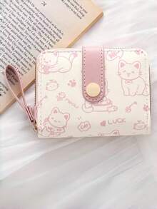 1pc Cute Bear Print Women's Wallet, Original Minimalist Japanese Style Tri-Fold Snap Closure Student Short Wallet, Women Coin Purse Clutch Bag, High-Value Compact Small Wallet, Folding Student ID Card Holder, Cute Cat Japanese Style Wallet - Pink Bear - View 9