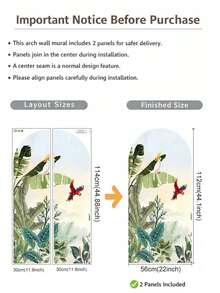 双联拱形墙贴，丛林绿叶植物拱形壁纸，自粘贴纸，床头板沙漠绿墙贴，波西米亚风格墙面艺术改造，防水壁画，即撕即贴 - 彩色 - 查看 14