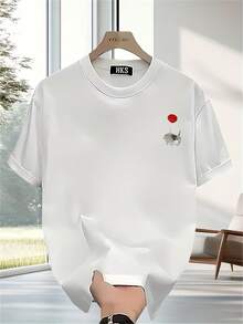 Camiseta estampada de manga corta para hombre, veraniega, de tejido grueso, de algodón puro, estilo coreano y japonés, prenda versátil para hombre. - Blanco - Ver 1