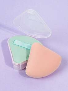 MAANGE 1 pieza Esponja de maquillaje en forma de triángulo con caja de almacenamiento, textura suave, uso en seco y húmedo, herramienta de maquillaje reutilizable para base, polvo y crema, regalo de viaje portátil, adecuado para mujeres y niñas - Verde Lima - Ver 7