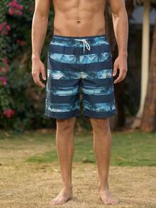 Open Phase 男士蓝色条纹沙滩短裤，夏威夷风 - 藍色 - 查看 4