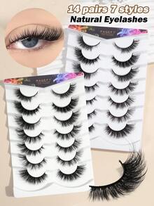 MAANGE 14 Pairs Of Natural Full False Eyelashes,Thick Curling Fluffy Eyelashes For Party Use Manga Eyelashes, Travel Essentials - Black - View 1