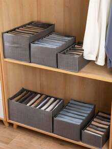 可折叠衣柜收纳盒 - 7格或9格可移动收纳箱 | 可收纳内衣、袜子、围巾、打底裤、T恤、牛仔裤 | 卧室家居收纳理想之选（可收纳女士连衣裙、白色T恤、黑色裤子），可折叠抽屉隔板，节省床下空间，带便捷提手 - 灰色 - 查看 5