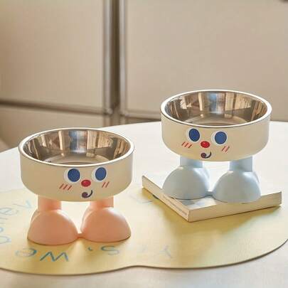 Bát ăn cho mèo chân cao hình hoạt hình, thiết kế chống đổ, bảo vệ cổ thú cưng, phù hợp cho chó và mèo, làm bằng thép không gỉ, kiểu dáng đẹp mắt, bát ăn cho chó, dùng được trên bàn/sàn nhà, quà tặng yêu quý cho thú cưng.