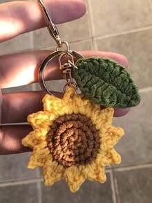 1pc/2pcs Crochet Sunflower Keychain Cute Key Ring Purse Bag Backpack Car Charm Earbud Case Accessory Women Gift - Multicolor - View 8